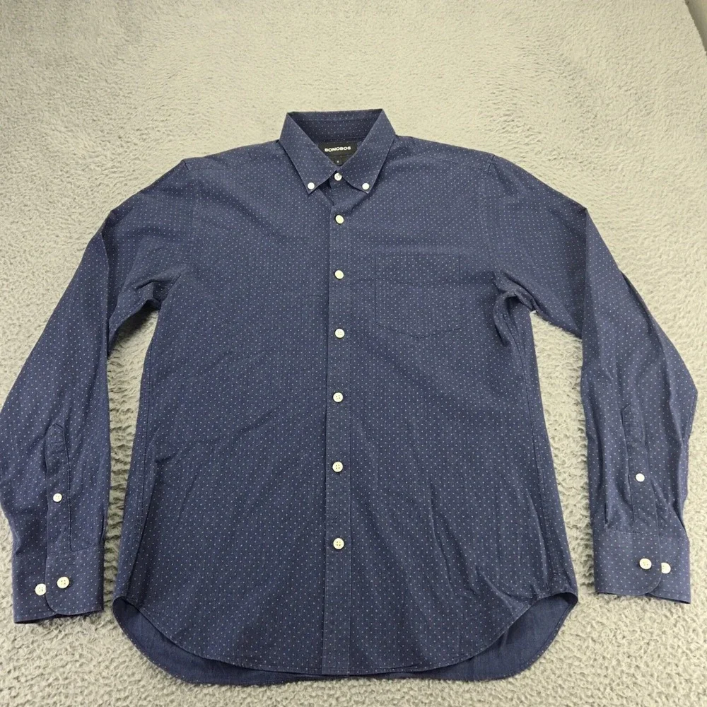 Bonobos Shirt Mens Medium‎ Blue Polka Dot Slim Fit Button Down Long Sleeve